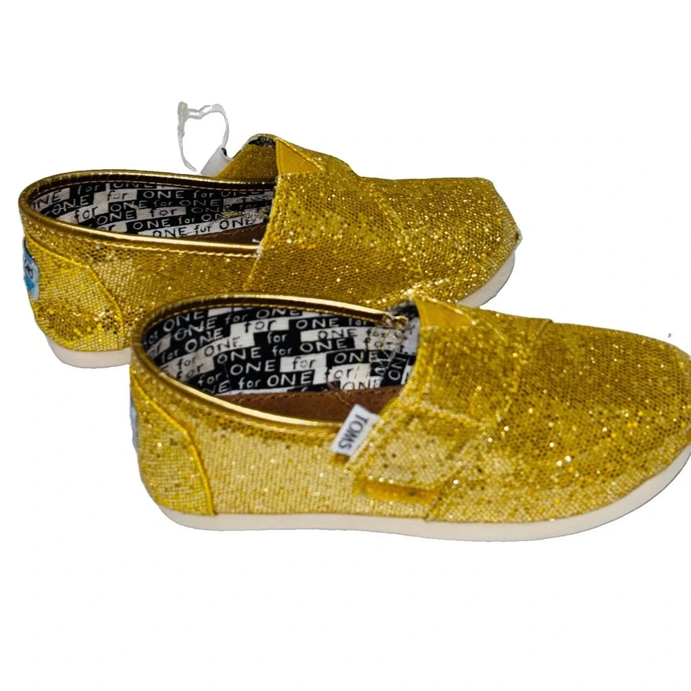 TOMS Classic Kids Gold Glitter Slip On Alpargata Shoes Size 10.5 Toddler